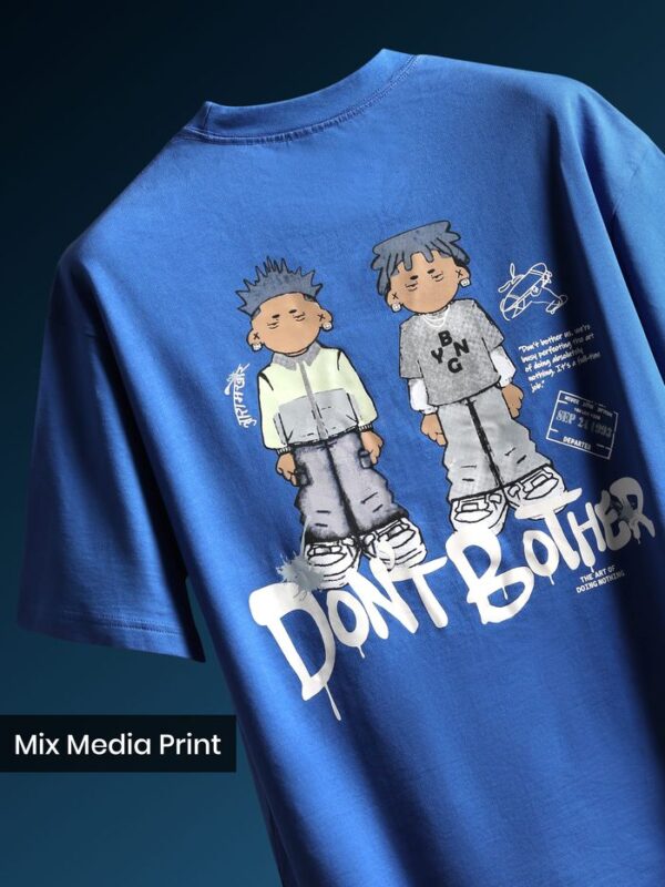 Blue Lazy Boys Printed Oversized T-Shirt