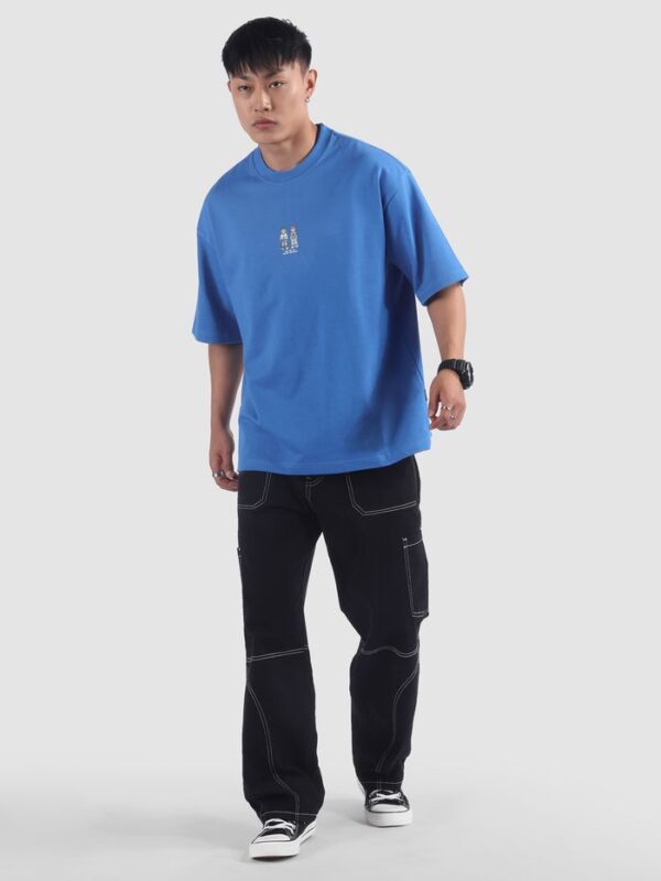 Blue Lazy Boys Printed Oversized T-Shirt - Image 5